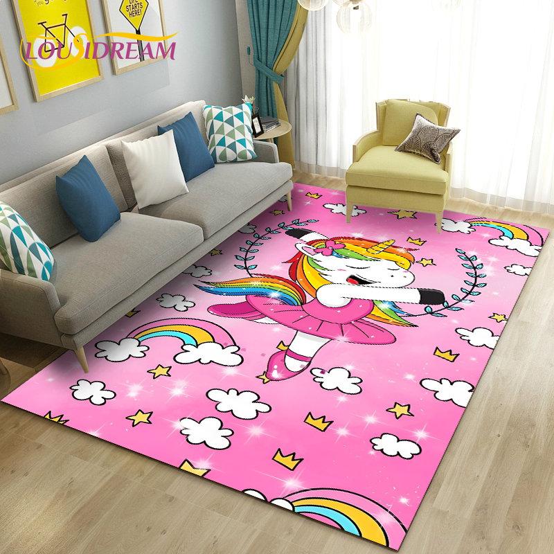 3D Cartoon Leuke Eenhoorn Gebied Tapijt, Tapijt Tapijt voor Woonkamer Slaapkamer Bank Deurmat Keuken Decoratie, Kind Speel Antislip Vloermat