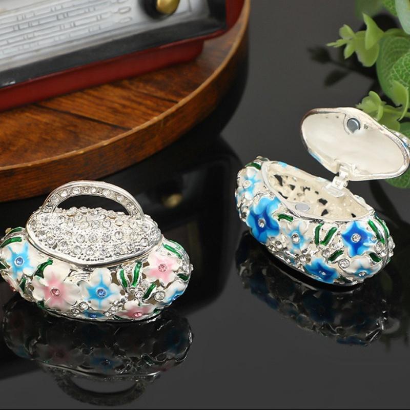 Handbag Shape Mini Jewelry Storage Box Inlaid Gem Organizer Exquisite Alloy Earrings Ring Holder Storage Jar Unique Couple Gift