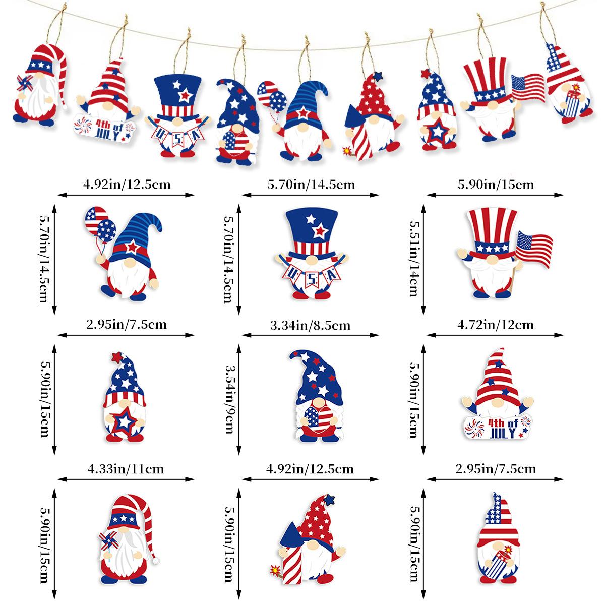 

9Pcs/Bag Independence Day Gnome Listing Us National Day Party Outdoor Cuttings Decorative Pendant Batch Independence Day tag B