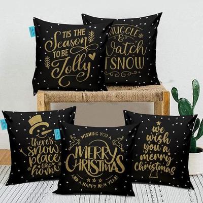 Cushion Covers for Sofa Home Set of 5 Square Printed Cushion Covers 40.64 Cm