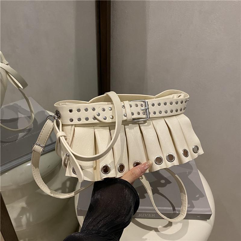 Fashion Y2k Studded Shoulder Bag Ruffled Skirt Belt Buckle Design Women Exquisite Versatile Handbag Cool Metallic Crossbody Bag