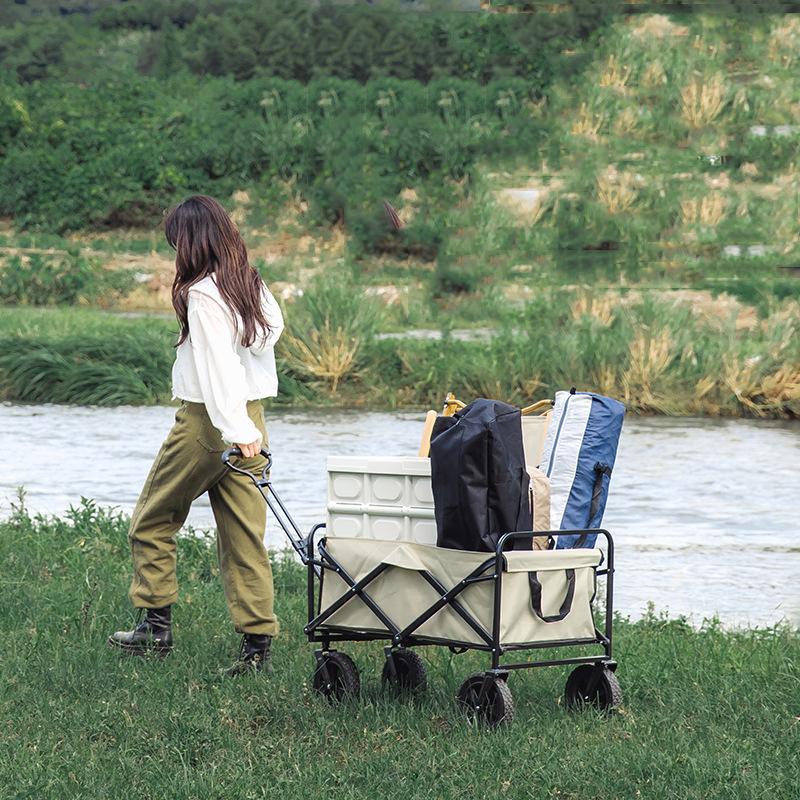 1pc Collapsible Foldable Wagon Cart, Heavy Duty Utility Garden Cart With All-Terrain Wheels For Beach, Lawn, Sports, Camping, Black, 30"