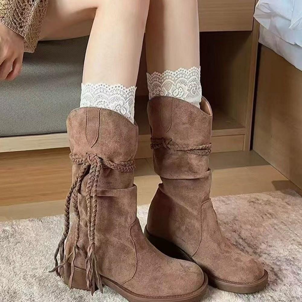 Ballet Style Lace Edge Socks Bow Mid Calf Socks Piles Socks Lolita Socks Boot Socks