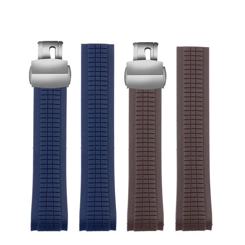 Curved End Metal pins Rubber Silicone Watch Band For Patek PP Philippe AQUANAUT 5167A Black Brown Green Blue Soft Strap 21mm