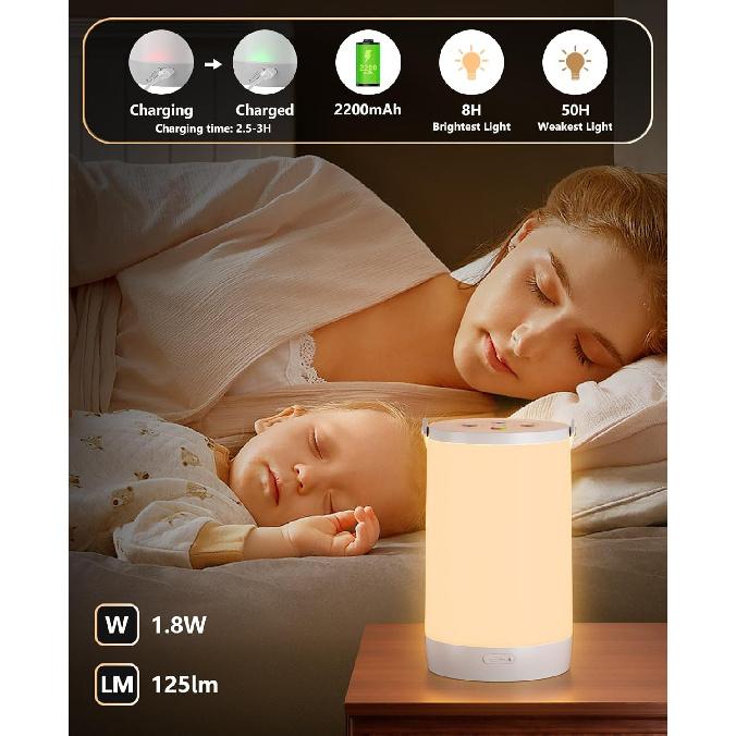 Night Light for Kids, Portable USB Night Lamp with 2200 mAh Battery, Bright Color Changing Light for Nightstand, Small Touch Bedroom Table Lamp for
