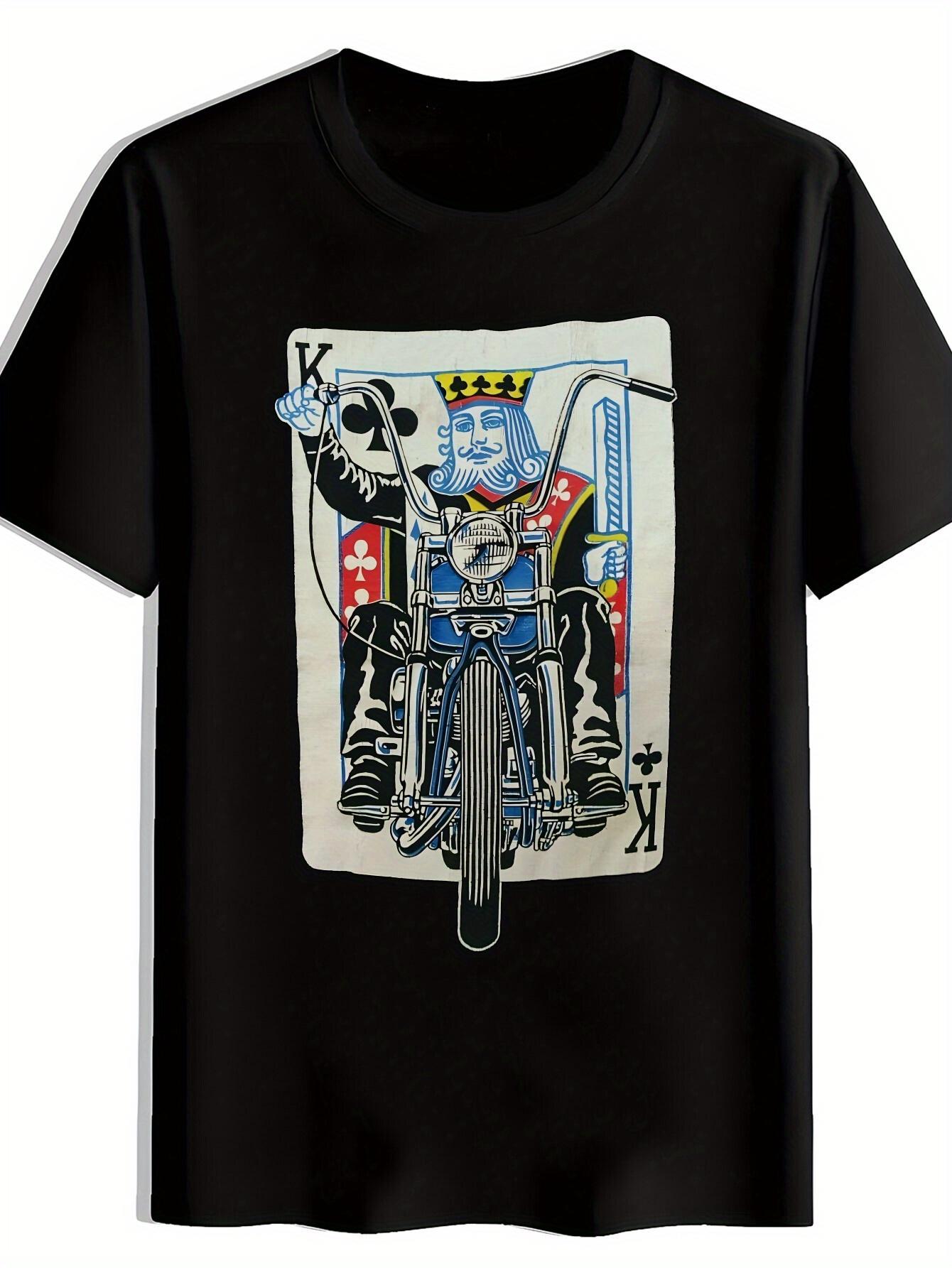 

Vintage Rock Graphic T-shirt - Black Retro Motorcycle King Card Print Tee XXXL
