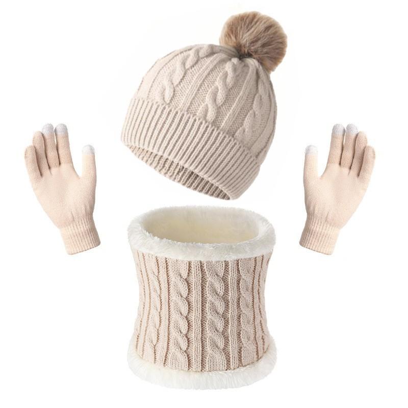 Warm Winter Knit Hat Scarf Gloves Set Men Women Outdoor Cold Weather Accessory Acrylic Triple Pack