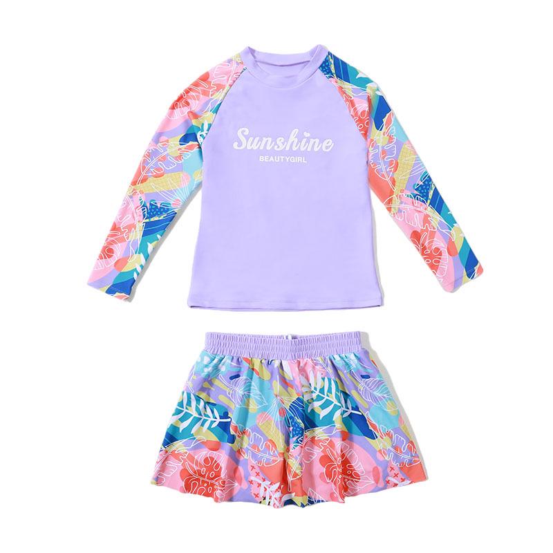 

Plus Size Girls Two-Piece Quick-Dry Swimsuit with Floral Print & Sunscreen Fabric. 150