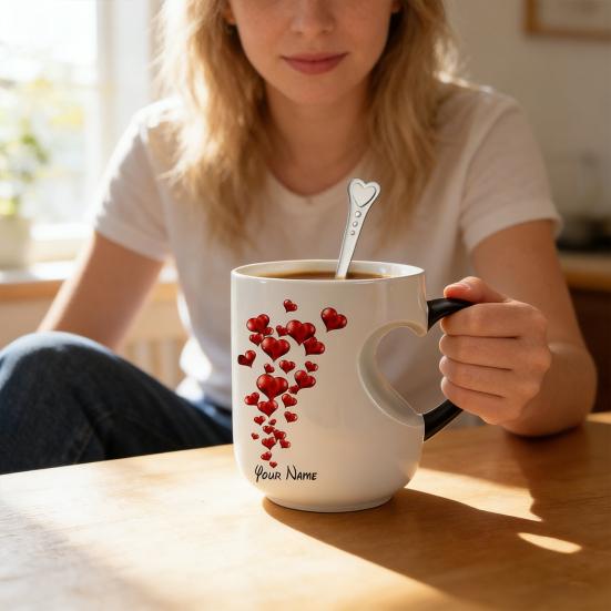 Heart-Shaped Color Changing Mug Double-Sided Vibrant Printing Ceramic Cup Heat Sensitive Coffee Cup Fun Novelty Gift for Valentine's Day And Christmas