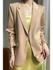 White Silk Satin Women's Suit Jacket - High-End Korean Style for Spring/Autumn 2025