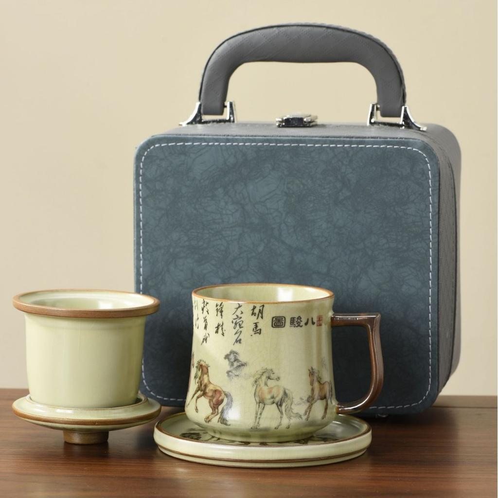 Ru kiln mug gift box with lid tea separation water cup ceramic tea brewing office cup business meeting souvenir