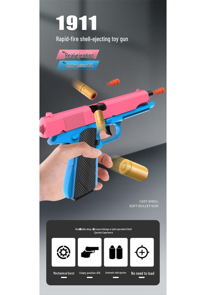 Shell Fırlatmalı ve Sürekli Ateşlemeli Colt 1911 Yumuşak Mermi Oyuncak Tabanca - Erkek Çocuklar İçin - PUBG Tabanca Modeli