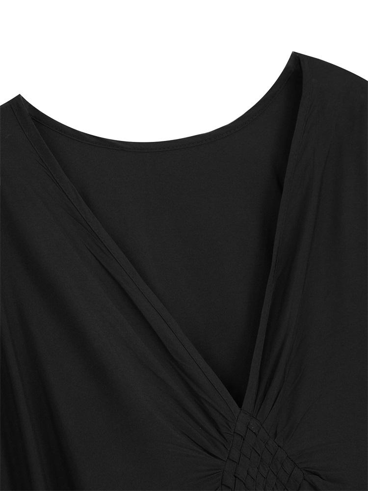 EDOLYNSA Plus Size Kaftan Black Solid Bohemian Printed Summer Long Beach Dress Women Homewear Outfit Swim Suit Cover Up Loose Caftan