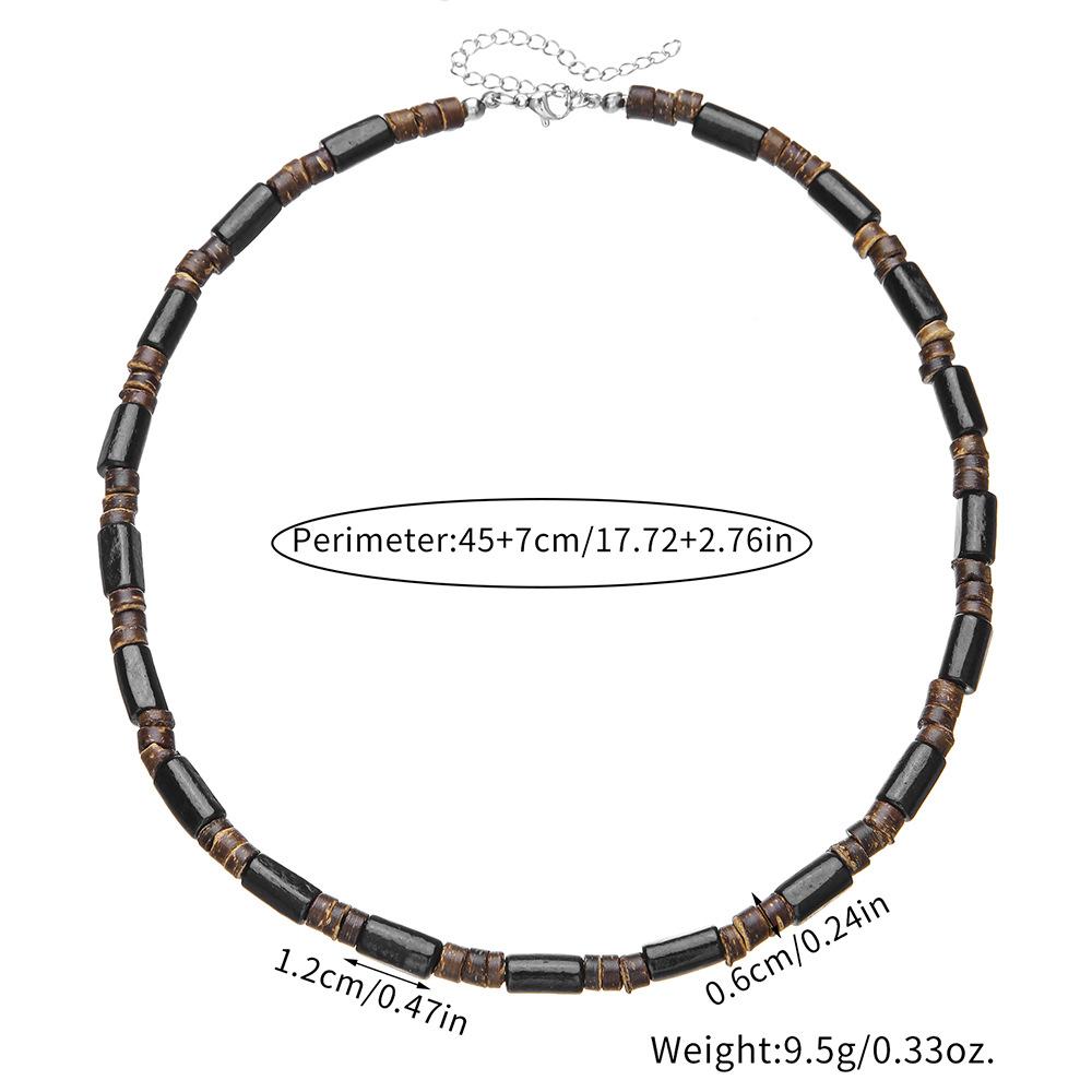 Summer Beach Bohemian Wood Chip Coconut Shell Necklace Men's Surf Necklace Simple Tribal Stainless Steel Necklace