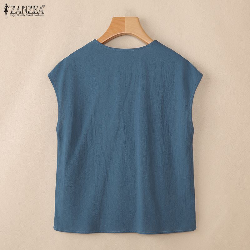 ZANZEA Women Casual V-Neck Solid Color Sleeveless Cotton Tank Tops