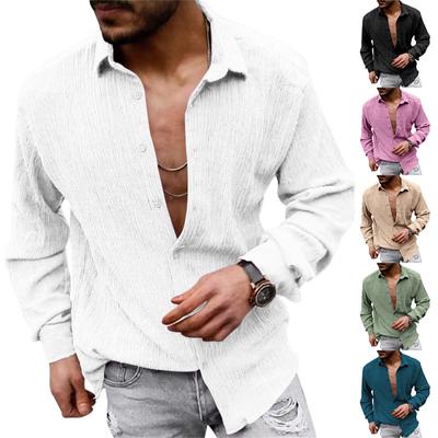 Men's Loose Large Size Solid Color Shirt Zou Zou Cloth Lapel Long Sleeve Casual Shirt