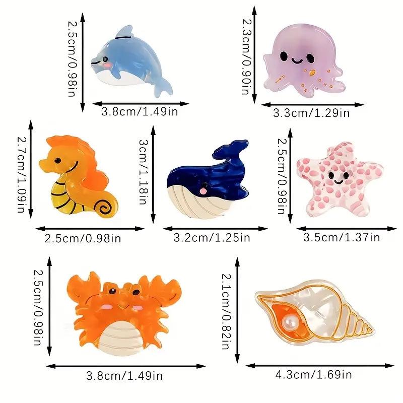 Colorful Marine Animal Hair Clip Set: Dolphin, Octopus, Lobster, Crab, and Starfish Accessories