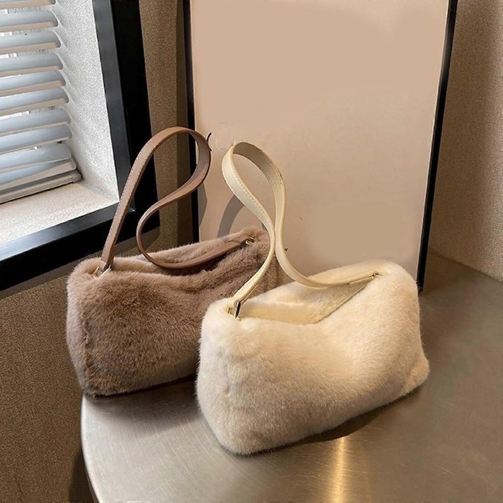 Trendy Plush Shoulder Tote Bag Great for Fashion Forward Women Perfect for Everyday Errands Travel Social Occasions  Black