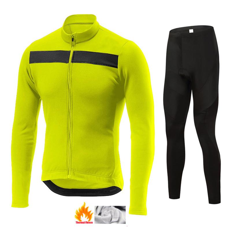 Team Men's Winter Thermal Fleece Cycling Long Sleeve MTB Bicycle Warm Riding Jersey Set Road Bicycle Riding Outdoor Clothing