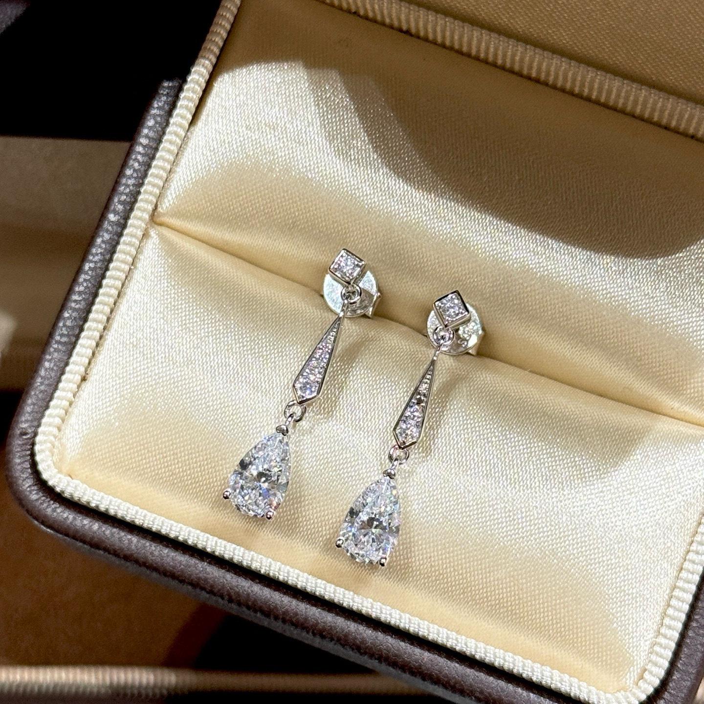 

New Vintage 100% Pure 925 Sterling Silver Earrings Pave Zircon Water Drop Tassel Ear Stud For Women Luxury Fine Jewelry