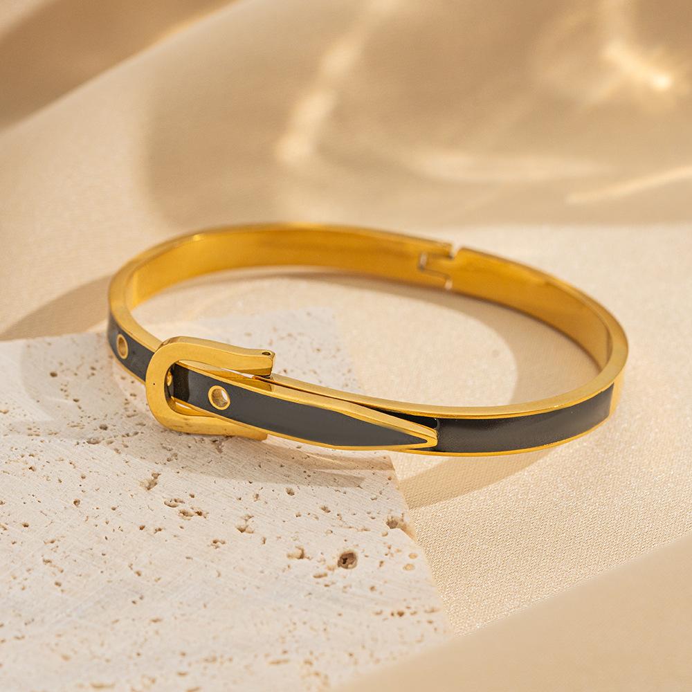 Fashion Stainless Steel Metal Bangles Neutral Belt Buckle Adjustable Bangles Minimalist Daily Wear Exquisite Jewelry Accessories