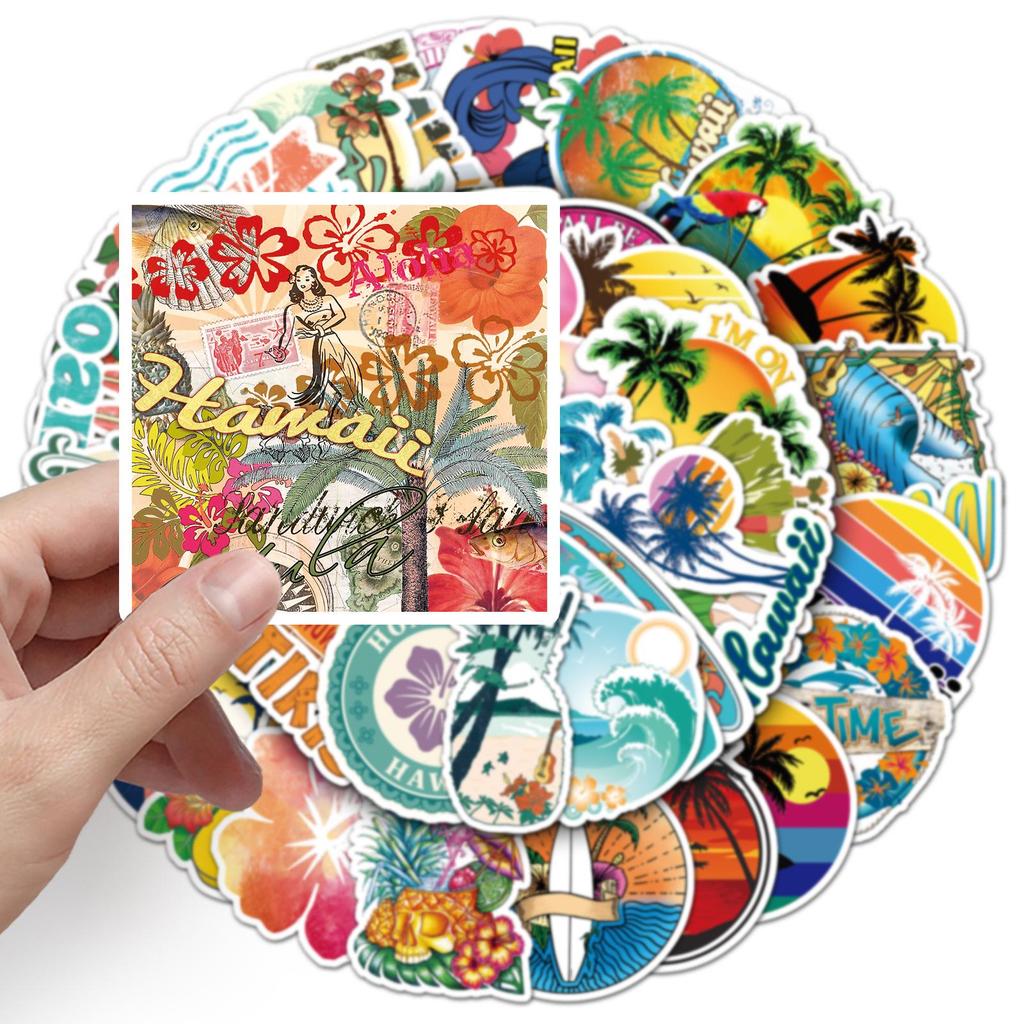 Hawaiian Graffiti Beach Style Stickers (50 Sheets) for Water Cups & Skateboards