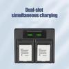 EL23 Battery Charging Station with Status Screen, Two Charging Positions, USB Input Pair for Desk Storage, Carry Use, and Camera Power