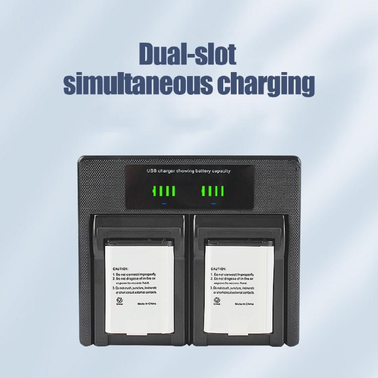 EL23 Battery Charging Station with Status Screen, Two Charging Positions, USB Input Pair for Desk Storage, Carry Use, and Camera Power
