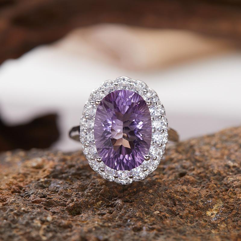 White Purple Citrine S925 Sterling Silver 18K Gold Natural Color Treasure Ring Light Luxury Premium Index Finger Ring Energy Jewelry