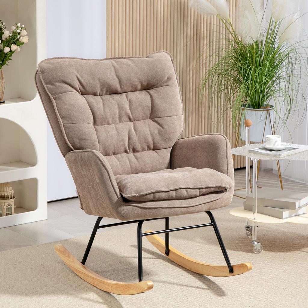 Rocking Chair, Wide Seat, High Backrest, Beechwood Frame, Up To 120 Kg, Brown