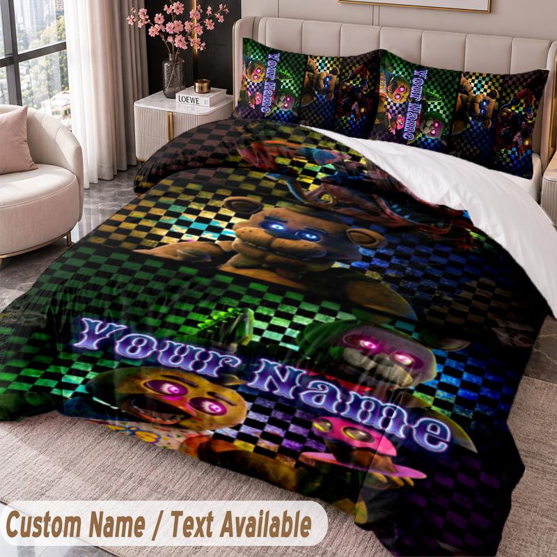 Custom Name Text 3Pcs Bedding Set Five Nights at Freddy’s Duvet Cover And Two Pillowcases
