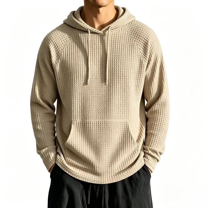 Men's Hooded Pullover Sweatshirt Solid Loose Casual Long Sleeve.