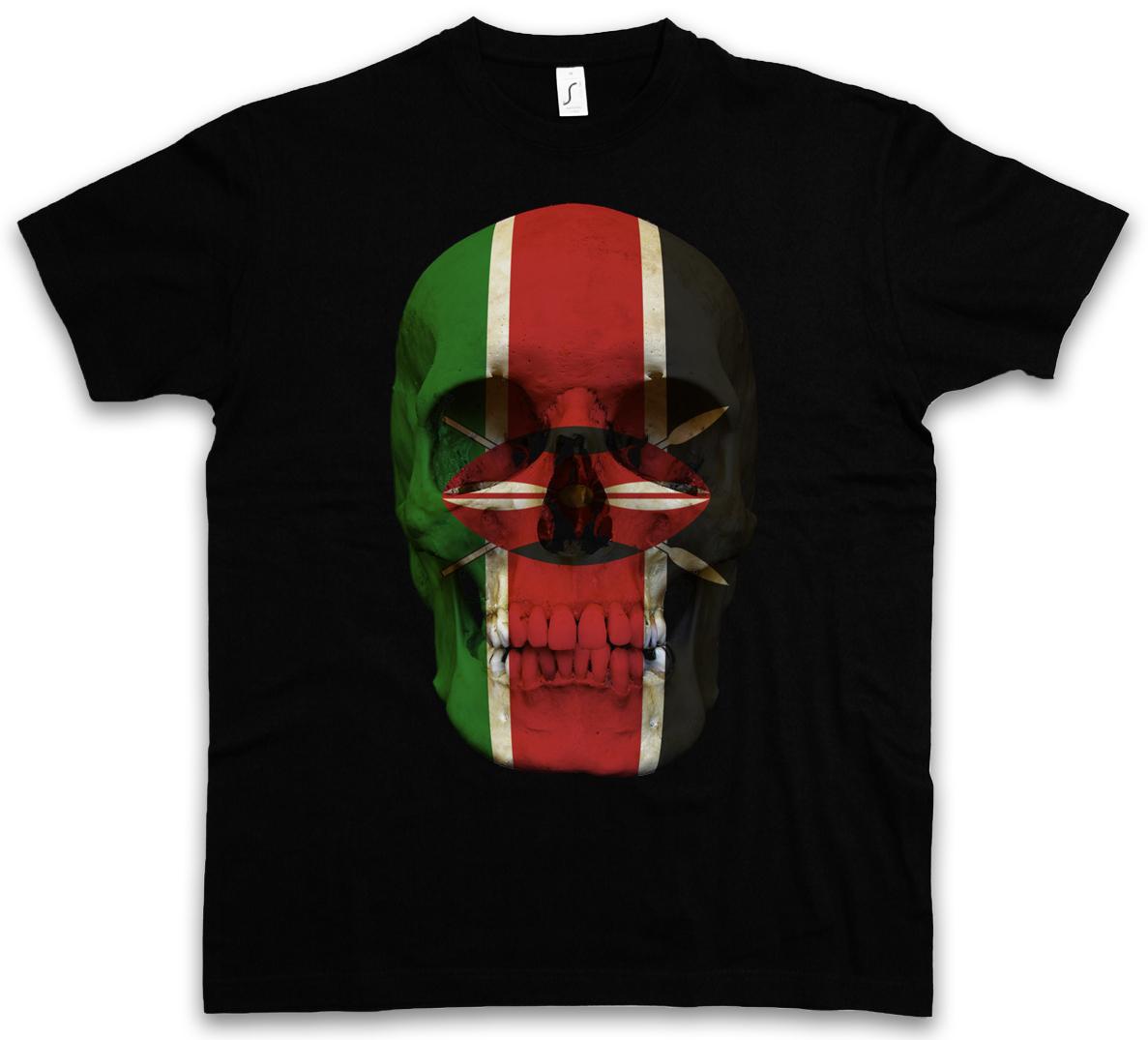 CLASSIC KENYA SKULL FLAG T-SHIRT Skull Banner Flag Kenya Biker MC- XXL