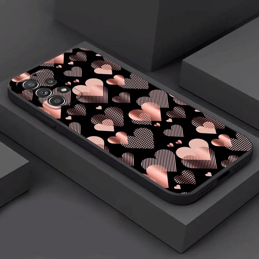 

Gold Pink Rose Leaf Glitter Hearts Phone Case For Samsung Galaxy A15 A25 A24 A23 A22 A21S A20s A13 A05S A04 A03 A14 Black Cover Samsung A24 4G