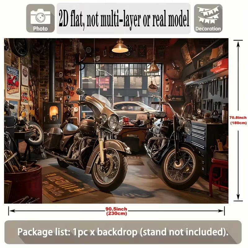 2D Vintage Motorrad Werkstatt Kulisse Banner - Biker Party Foto Hintergrund