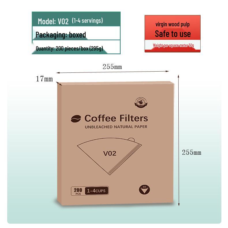 Fan-Shaped Hand-Pour Coffee Filter Paper, Raw Wood Pulp, V60 Type 04, Hanging Ear Design