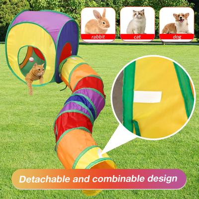 3 In 1 Cat Tunnel Polyester Pop Up Pet Play Tunnel with Cube Tent and Play Ball Pet Tube Collapsible Play Toy Puppy Training Toy