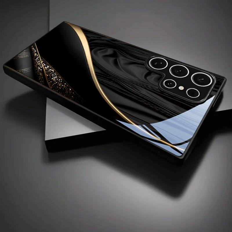 Golden Satin Curved Pattern Phone Case, Suitable for Samsung Galaxy S26/S25, S24/S23/S22/S21/S20 and Other Series Models