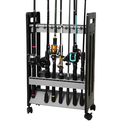 TOTOMOKA Rod Stand, Fishing Rod Stand, Rod Rack, Rod Holder with Casters, Assembly Required (Holds 16 Rods)