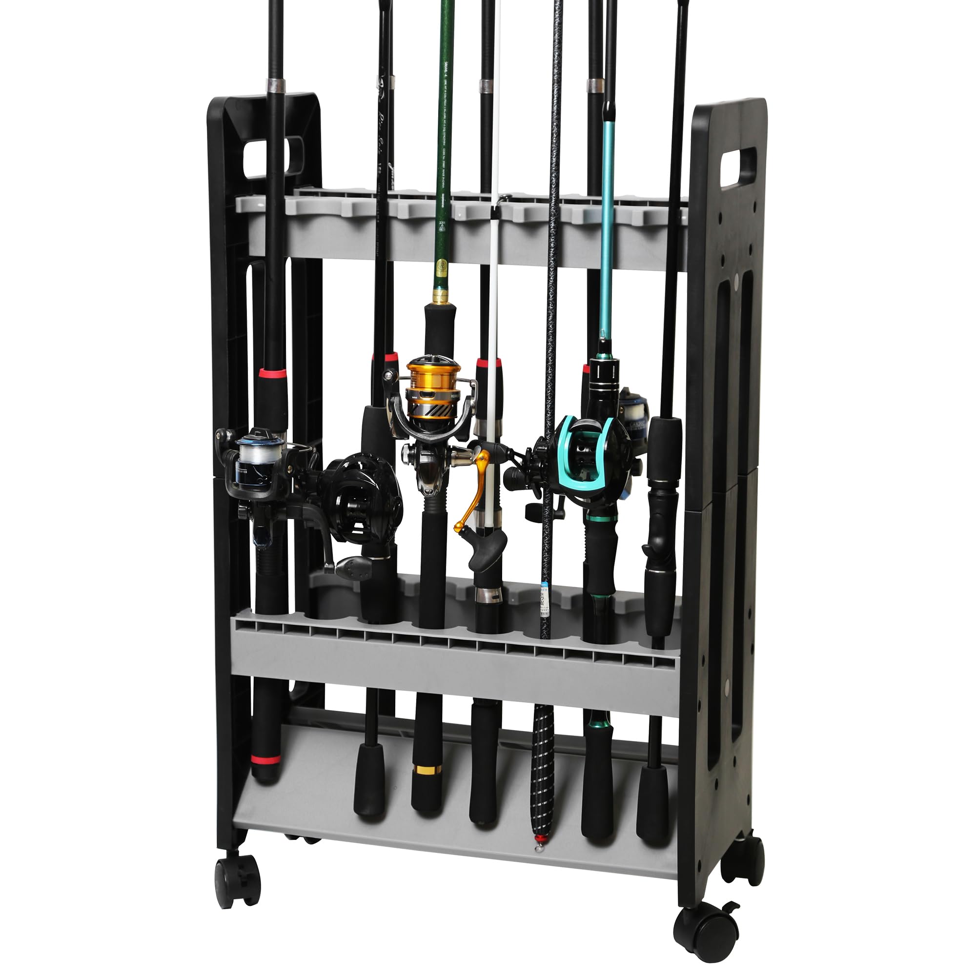 

TOTOMOKA Rod Stand, Fishing Rod Stand, Rod Rack, Rod Holder with Casters, Assembly Required (Holds 16 Rods)