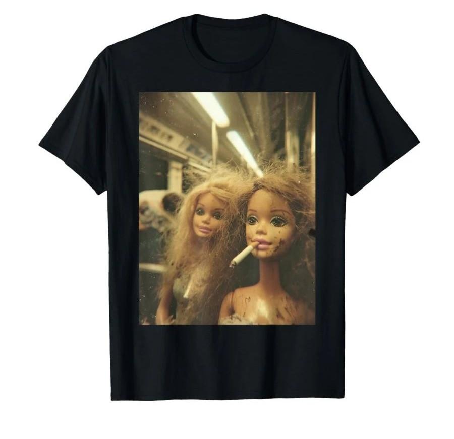 Y2k Gift Funny Disgusting Doll Face Meme Smoking Y2K Sarcastic T-shirt Print T Shirts Casual Loose Short Sleeve Unisex - Men ... S