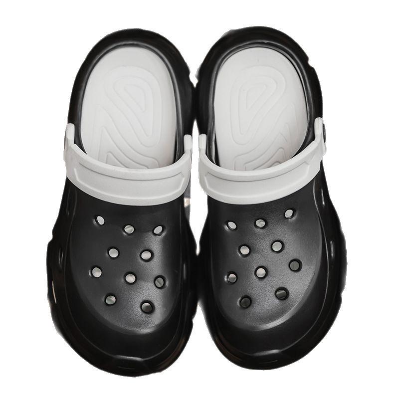 Men's New Comfortable and Trendy Fashion Daily Casual Round Head Thick Sole Color Matching Hole Shoes Breathable Bag Head Men's Shoes