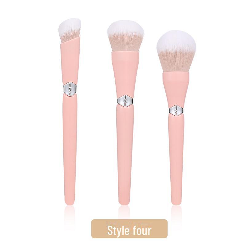 3-Piece Makeup Brush Set: Soft Loose Powder, Blush, and Contour Brushes - Portable Beauty Tools