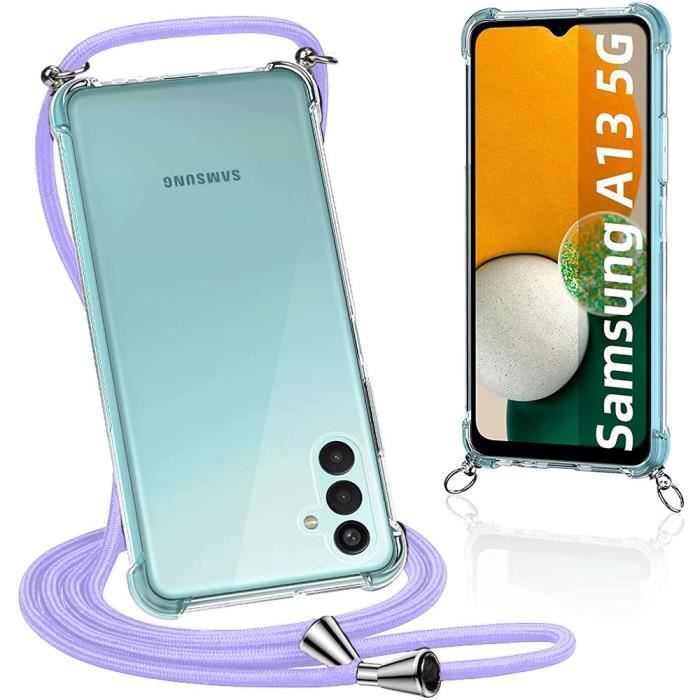 Coque Silicone - PROSHOP - pour Samsung A13 5G - Transparent-Violet - Anti-Rayure - Cordon Universel