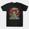 Men Black Print T-shirt Buck Rogers Japanese Poster Worn No-Cut Transfer Paper Print Cotton Tshirt