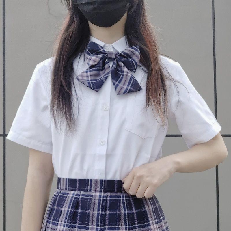 

Women s Summer Academy Style Pleated Short Sleeve Blouse with Pointed Collar L