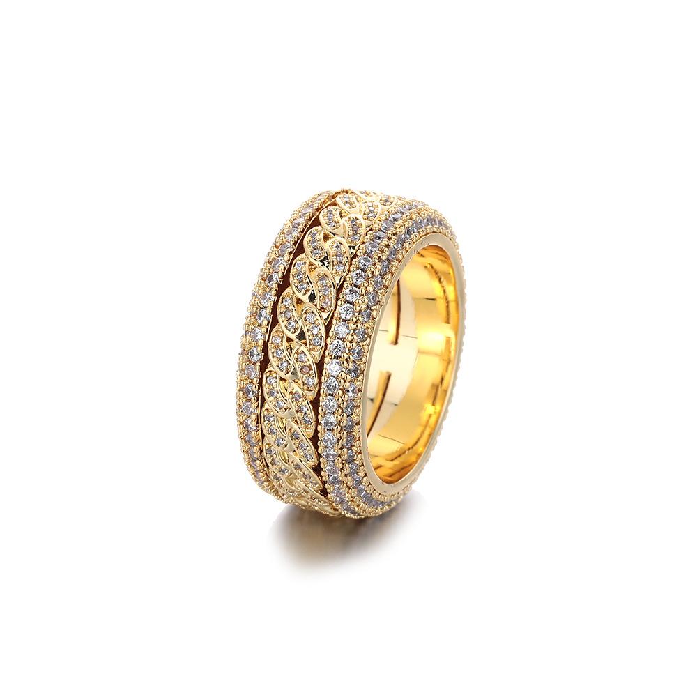 

Trendy brand electroplated full of zircon rotatable Cuban ring hip-hop geometric men s and women s 1111 summer jewelry no. 11 золотий