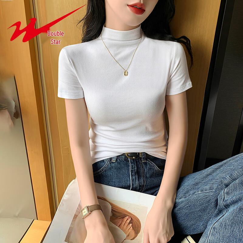 

Women s Slim Fit Ribbed Mock Neck Short Sleeve T-Shirt XL