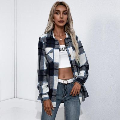 Women Fall Winter Casual Plaid Thick Cashmere Shirt Cardigan Top Turn-down Collar Single Breasted S M L XL