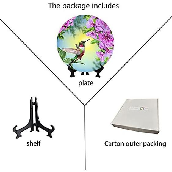 Small Bird Hummingbird Pink&Purple Flowers Decorative Plate Decorative Ceramic Plates Home Wobble-Plate with Display Stand Decoration Household